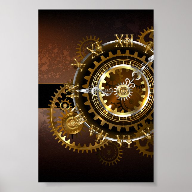 Póster Reloj de vapor con engranajes antiguos (Frente)