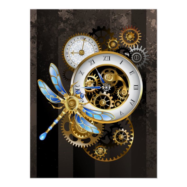 Póster Reloj de vapor con libélula mecánica (Anverso)