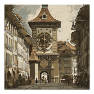 Póster Reloj de viaje antiguo de Berna Suiza