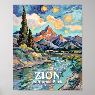 Póster Reloj de Zion Van Gogh Atardecer del río Virgen Pe