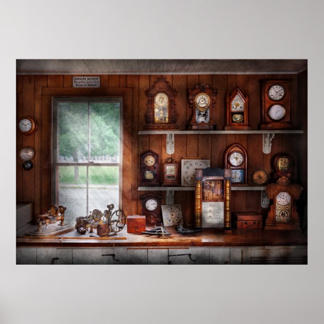 Póster Reloj - En la tienda de reparación del reloj (Frente)