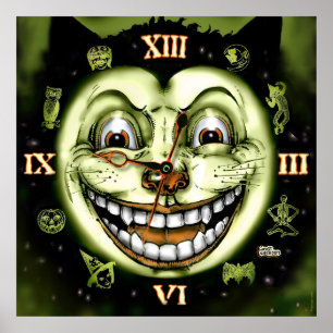 Póster Reloj Halloween del gato negro 13