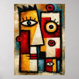 Póster Reloj primitivo cubista audaz abstracto geométrico