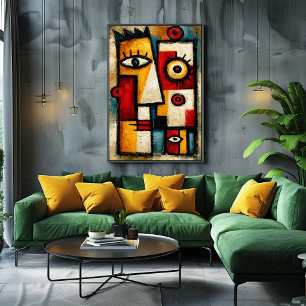 Póster Reloj primitivo cubista audaz abstracto geométrico
