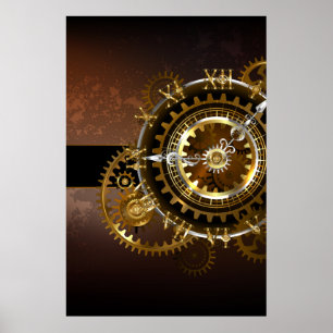 Póster Reloj steampunk con engranajes antiguos