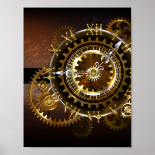 Póster Reloj steampunk con engranajes antiguos