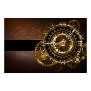 Póster Reloj steampunk con engranajes antiguos