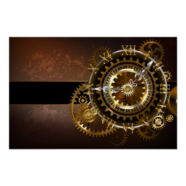 Póster Reloj steampunk con engranajes antiguos (Anverso)
