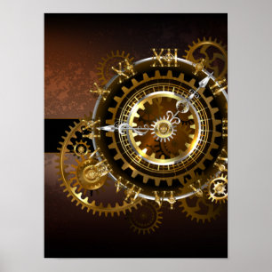 Póster Reloj steampunk con engranajes antiguos
