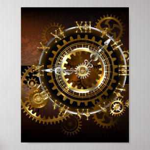 Póster Reloj steampunk con engranajes antiguos