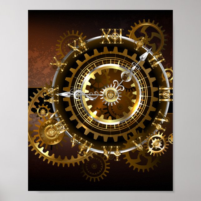 Póster Reloj steampunk con engranajes antiguos (Frente)