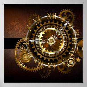 Póster Reloj steampunk con engranajes antiguos