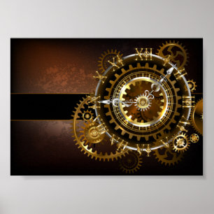 Póster Reloj steampunk con engranajes antiguos