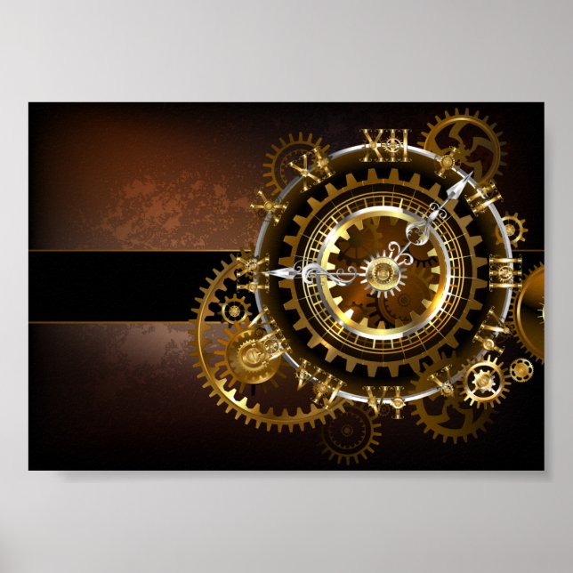 Póster Reloj steampunk con engranajes antiguos (Frente)