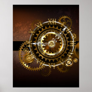 Póster Reloj steampunk con engranajes antiguos
