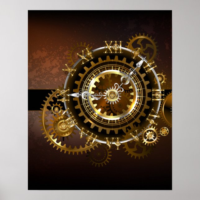 Póster Reloj steampunk con engranajes antiguos (Frente)