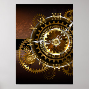Póster Reloj steampunk con engranajes antiguos