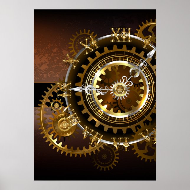 Póster Reloj steampunk con engranajes antiguos (Frente)