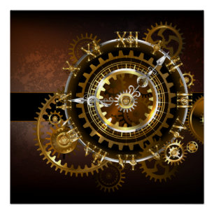 Póster Reloj steampunk con engranajes antiguos