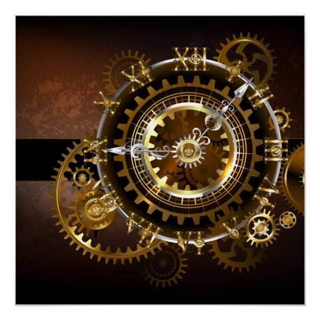 Póster Reloj steampunk con engranajes antiguos (Anverso)