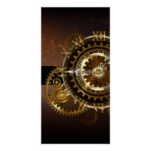 Póster Reloj steampunk con engranajes antiguos