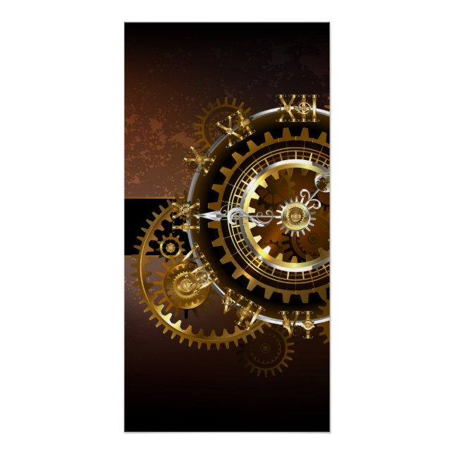Póster Reloj steampunk con engranajes antiguos (Anverso)