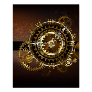 Póster Reloj steampunk con engranajes antiguos