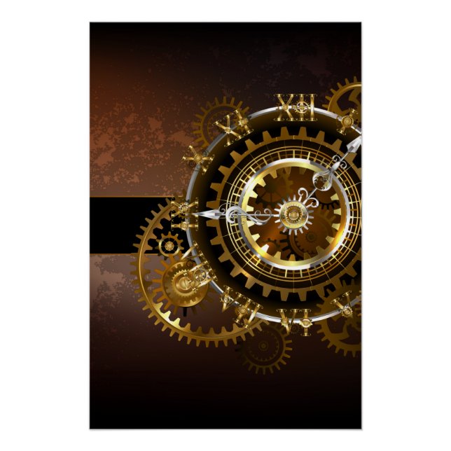 Póster Reloj steampunk con engranajes antiguos (Anverso)