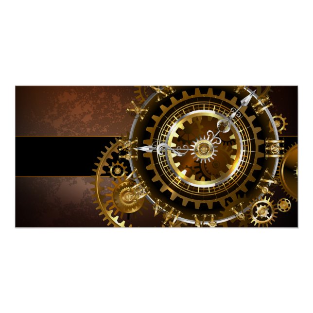 Póster Reloj steampunk con engranajes antiguos (Anverso)