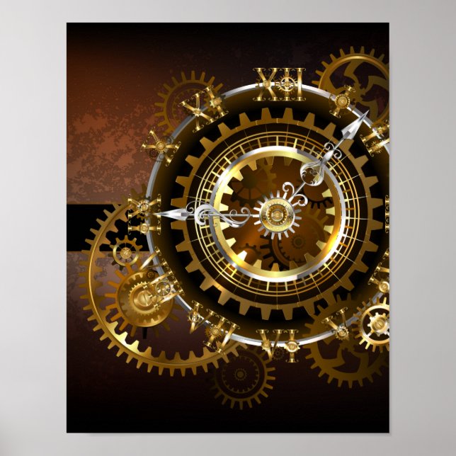 Póster Reloj steampunk con engranajes antiguos (Frente)