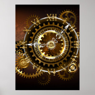 Póster Reloj steampunk con engranajes antiguos