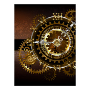 Póster Reloj steampunk con engranajes antiguos