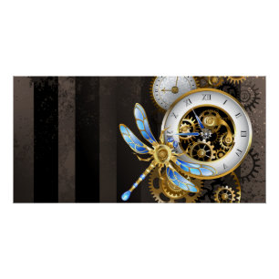 Póster Reloj Steampunk con libélula mecánica