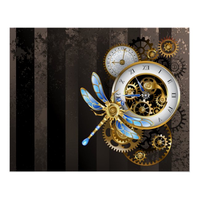 Póster Reloj Steampunk con libélula mecánica (Anverso)