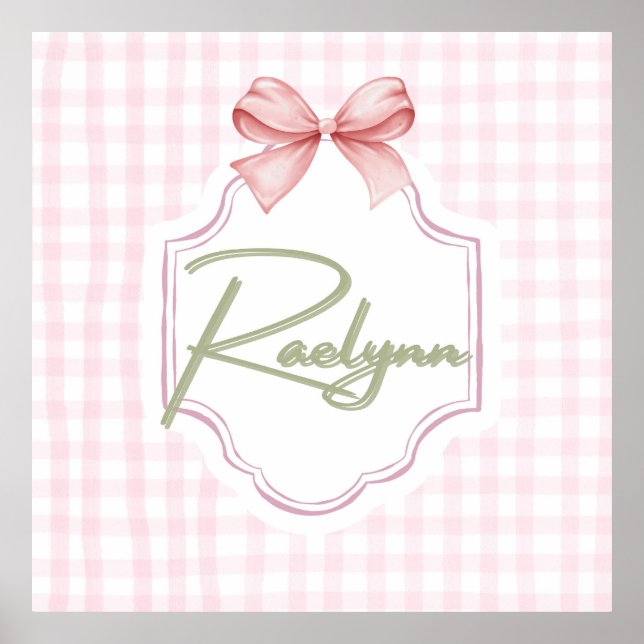 Póster Relynn Baby Nursery personalizado Bow&Gingham (Frente)
