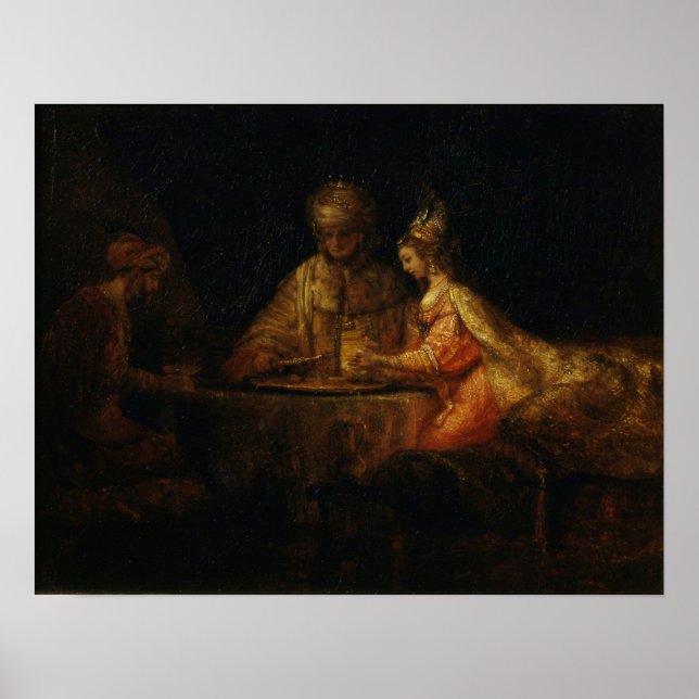 Póster Rembrandt - Ahasuerus Haman y Esther (Frente)