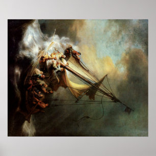 Póster Rembrandt Art Pintando a Cristo en la tormenta