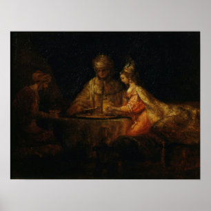 Póster Rembrandt - Asuero, Amán y Ester