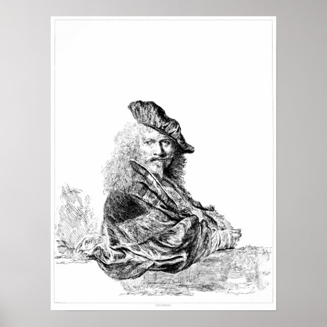 Póster Rembrandt Autoretrato Etching (Frente)