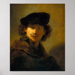 Póster Rembrandt - Autorretrato con boina de terciopelo