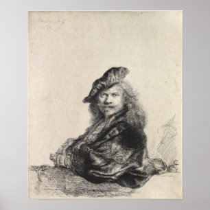 Póster Rembrandt - autorretrato inclinado sobre el suelo 