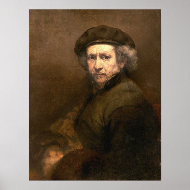 Póster Rembrandt: Beret autorretrato y collar giratorio (Frente)