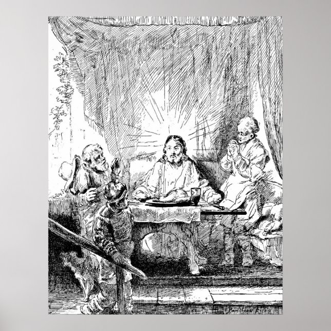 Póster Rembrandt cenando en Emmaus (Frente)