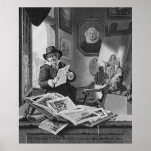 Póster Rembrandt en su estudio