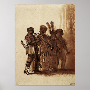 Póster Rembrandt - Four Musicians With Wind Instruments