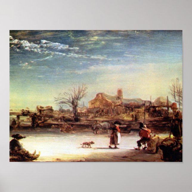 Póster Rembrandt Harmenszoon van Rijn - Paisaje invernal (Frente)