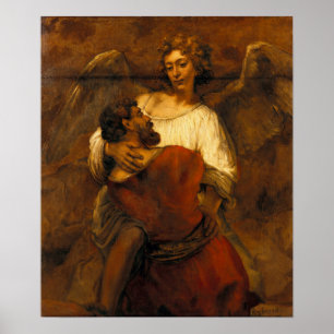 Póster Rembrandt - Jacob luchando con el ángel