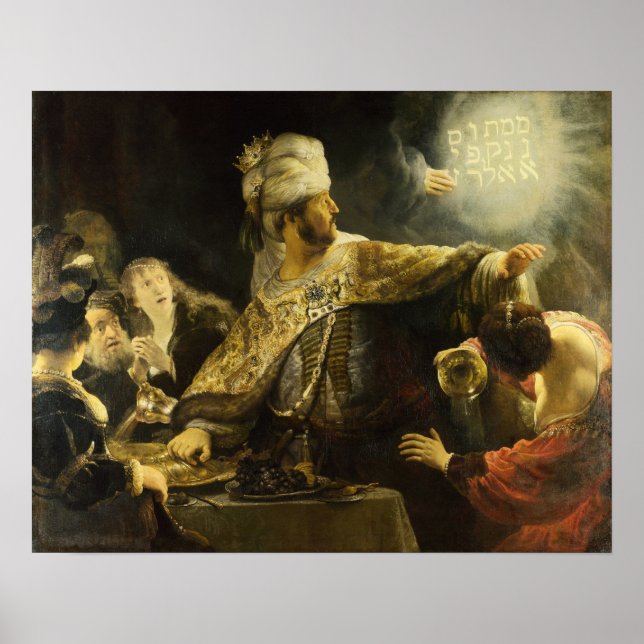 Póster Rembrandt - La fiesta de 1635 de Belshazzar (Frente)