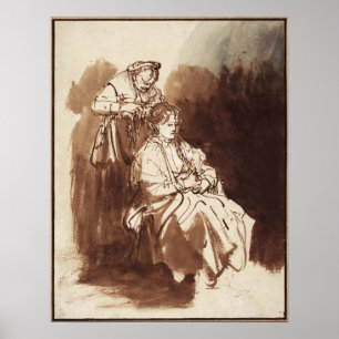 Póster Rembrandt - Mujer joven con el pelo trenzado 1635
