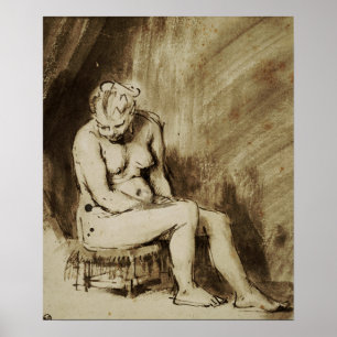 Póster Rembrandt - Mujer sentada en un taburete